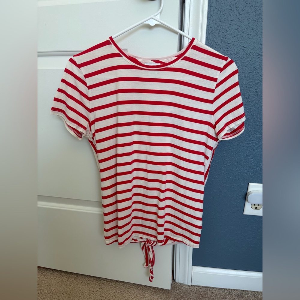 J.Crew Red White Striped Tie Back Tee Nautical Cotton Casual Top